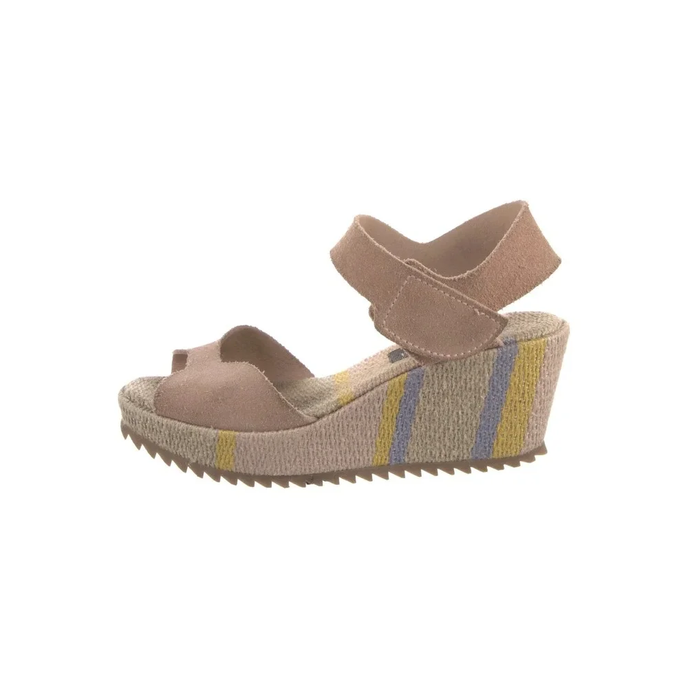 Pedro Garcia Fama Tan Suede Striped Woven Platform Wedge Sandals 3351 Size 37.5